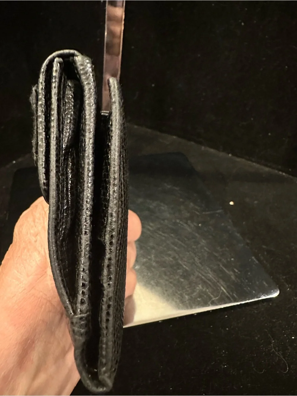 Salvatore Ferragamo #238 Black Vara Ribbon Leather Compact  Wallet